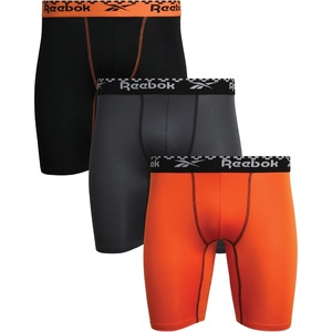 image:imageReebok Mens Underwear  3 Pack Performance Mens Boxer Briefs with Pouch  Extra Thigh Coverage for a Secure Feel During Work and Workouts Smooth Design Helps Reduce IrritationBlackened PearlBlackBurnt Orange