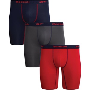 image:imageReebok Mens Underwear  3 Pack Performance Mens Boxer Briefs with Pouch  Extra Thigh Coverage for a Secure Feel During Work and Workouts Smooth Design Helps Reduce IrritationMaritime BlueTomato RedDark Grey