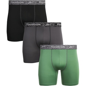 image:imageReebok Mens Underwear Boxer Briefs  3 Pack Stretch Performance Moisture Wicking Boxers for Men with Contour Pouch 6 InseamBlackCharcoalSage Green