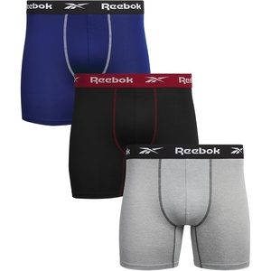 image:imageReebok Mens Underwear Boxer Briefs  3 Pack Stretch Performance Moisture Wicking Boxers for Men with Contour Pouch 6 InseamBlackLight GreyBlue