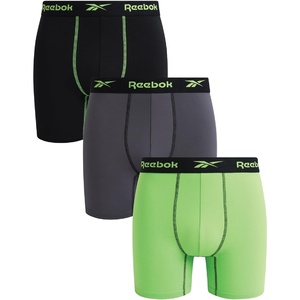 image:imageReebok Mens Underwear Boxer Briefs  3 Pack Stretch Performance Moisture Wicking Boxers for Men with Contour Pouch 6 InseamBlackened Pearl Green Flash Black