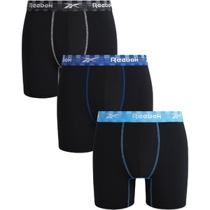image:imageReebok Mens Underwear Boxer Briefs  3 Pack Stretch Performance Moisture Wicking Boxers for Men with Contour Pouch 6 InseamJet Black With Contrast Stitch