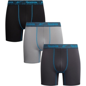 image:imageReebok Mens Underwear Boxer Briefs  3 Pack Stretch Performance Moisture Wicking Boxers for Men with Contour Pouch 6 InseamMedium GreyJet BlackDark Grey