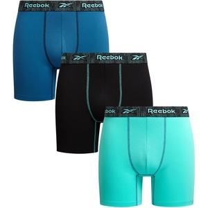 image:imageReebok Mens Underwear Boxer Briefs  3 Pack Stretch Performance Moisture Wicking Boxers for Men with Contour Pouch 6 InseamPool BlueTeal BlueBlack
