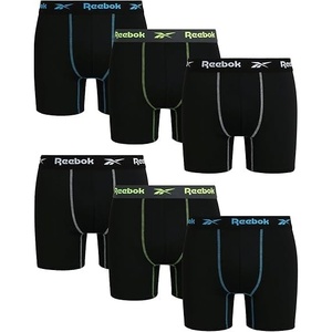 image:imageReebok Mens Underwear Boxer Briefs  6 Pack Stretch Performance Moisture Wicking Boxers for Men with Contour Pouch 6 InseamAll Black With Contrast Stitch
