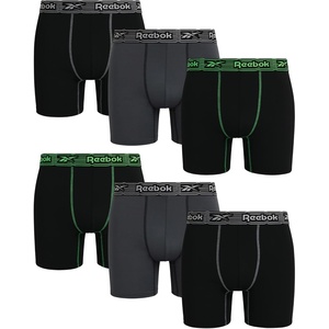 image:imageReebok Mens Underwear Boxer Briefs  6 Pack Stretch Performance Moisture Wicking Boxers for Men with Contour Pouch 6 InseamBlackened PearlBlackBlack With Green Stitch