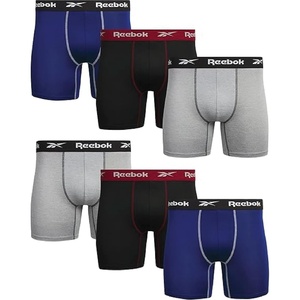 image:imageReebok Mens Underwear Boxer Briefs  6 Pack Stretch Performance Moisture Wicking Boxers for Men with Contour Pouch 6 InseamBlueBlackLight Grey