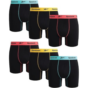 image:imageReebok Mens Underwear Boxer Briefs  6 Pack Stretch Performance Moisture Wicking Boxers for Men with Contour Pouch 6 InseamTrue Black With Contrast Stitch