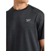 image:imageReebok Mens Small Logo Short Sleeve Crewneck TShirt Standard Fit Breathable Lightweight Stretch Knit FabricBlack Heather  Trophy