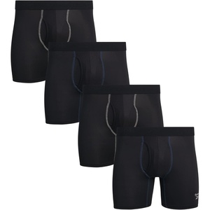 image:imageReebok Mens Boxer Briefs  4 Pack Stretch Performance Boxers for Men with Functional Fly 6 Inseam Mens Underwear Boxers Size Small BlackBlackBlackBlack