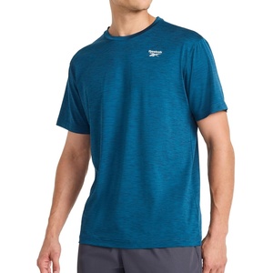image:imageReebok Mens Reflective Small Logo Crewneck TShirt Standard Fit Lightweight Cool Touch Jersey FabricMajolica Blue Heather  Showdown
