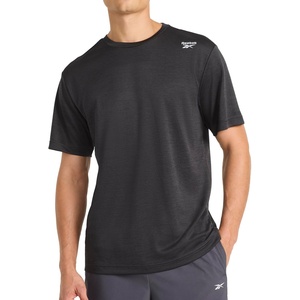 image:imageReebok Mens Small Logo Short Sleeve Crewneck TShirt Standard Fit Breathable Lightweight Stretch Knit FabricBlack Heather  Compass