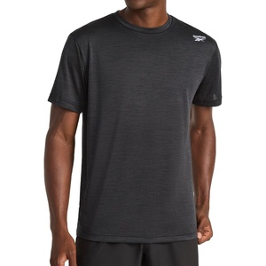 image:imageReebok Mens Small Logo Short Sleeve Crewneck TShirt Standard Fit Breathable Lightweight Stretch Knit FabricBlack Heather  Dash