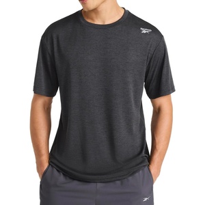 image:imageReebok Mens Small Logo Short Sleeve Crewneck TShirt Standard Fit Breathable Lightweight Stretch Knit FabricBlack Heather  Horizon