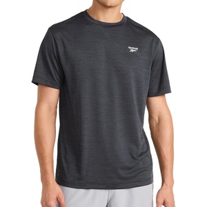 image:imageReebok Mens Small Logo Short Sleeve Crewneck TShirt Standard Fit Breathable Lightweight Stretch Knit FabricBlack Heather  Trophy