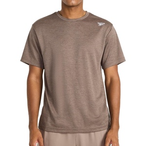 image:imageReebok Mens Small Logo Short Sleeve Crewneck TShirt Standard Fit Breathable Lightweight Stretch Knit FabricBracken Heather  Compass