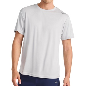 image:imageReebok Mens Small Logo Short Sleeve Crewneck TShirt Standard Fit Breathable Lightweight Stretch Knit FabricChrome Heather  Horizon