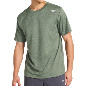 image:imageReebok Mens Small Logo Short Sleeve Crewneck TShirt Standard Fit Breathable Lightweight Stretch Knit FabricDuck Green Heather  Compass