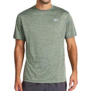 image:imageReebok Mens Small Logo Short Sleeve Crewneck TShirt Standard Fit Breathable Lightweight Stretch Knit FabricDuck Green Heather  Trophy