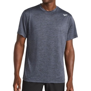 image:imageReebok Mens Small Logo Short Sleeve Crewneck TShirt Standard Fit Breathable Lightweight Stretch Knit FabricEbony Heather  Dash