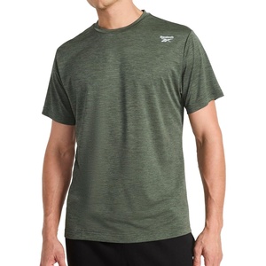 image:imageReebok Mens Small Logo Short Sleeve Crewneck TShirt Standard Fit Breathable Lightweight Stretch Knit FabricGrit Green Heather  Sprint