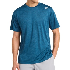 image:imageReebok Mens Small Logo Short Sleeve Crewneck TShirt Standard Fit Breathable Lightweight Stretch Knit FabricMajolica Blue Heather  Dash