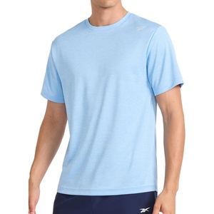 image:imageReebok Mens Small Logo Short Sleeve Crewneck TShirt Standard Fit Breathable Lightweight Stretch Knit FabricPlacid Blue Heather  Compass