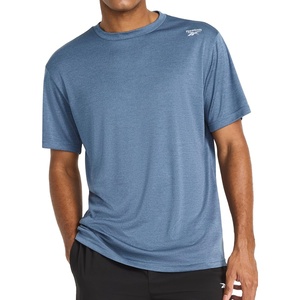 image:imageReebok Mens Small Logo Short Sleeve Crewneck TShirt Standard Fit Breathable Lightweight Stretch Knit FabricVector Shadow Heather  Horizon