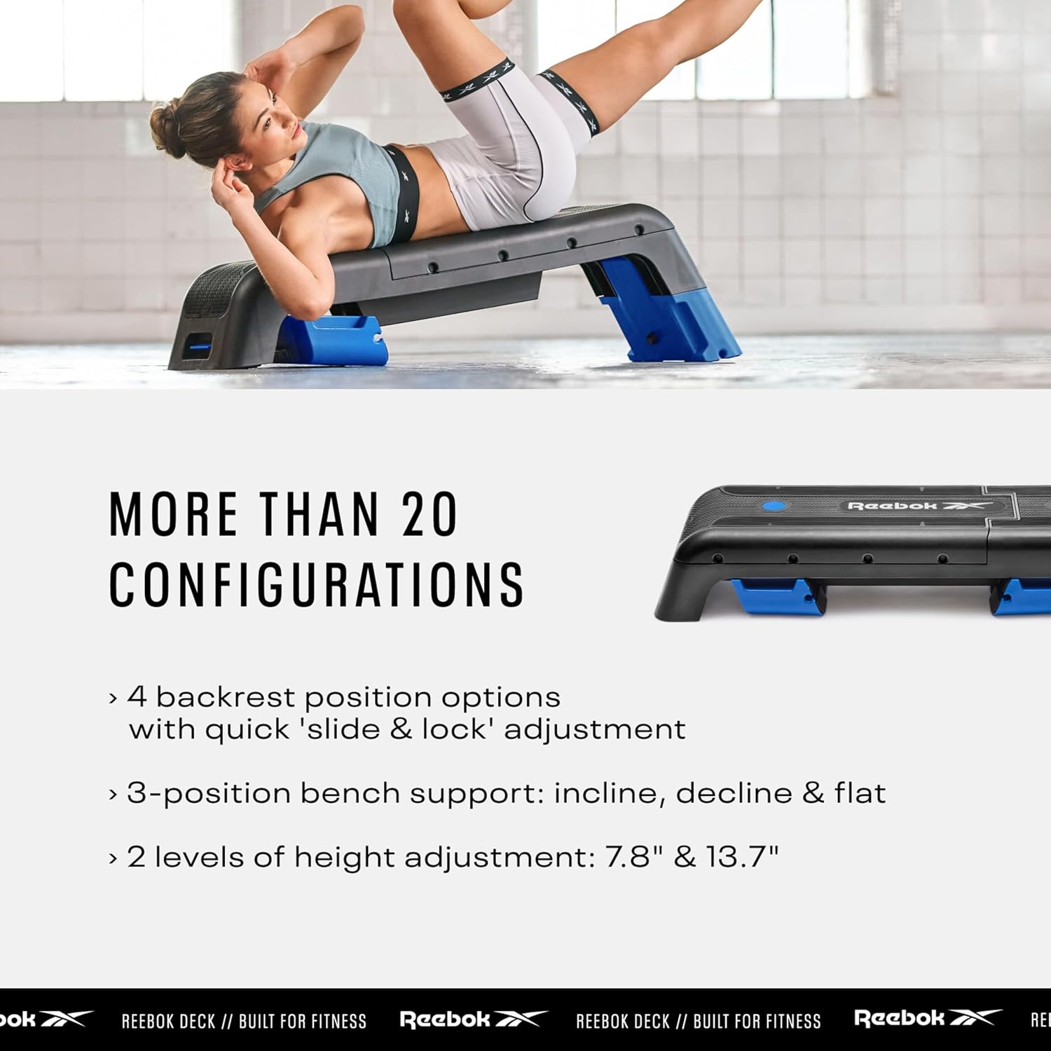 image:imageReebok Adjustable Weight Bench and Workout Deck Multipurpose Fitness Home Gym Bench for All Types of Training 20 Bench ConfigurationsBlue