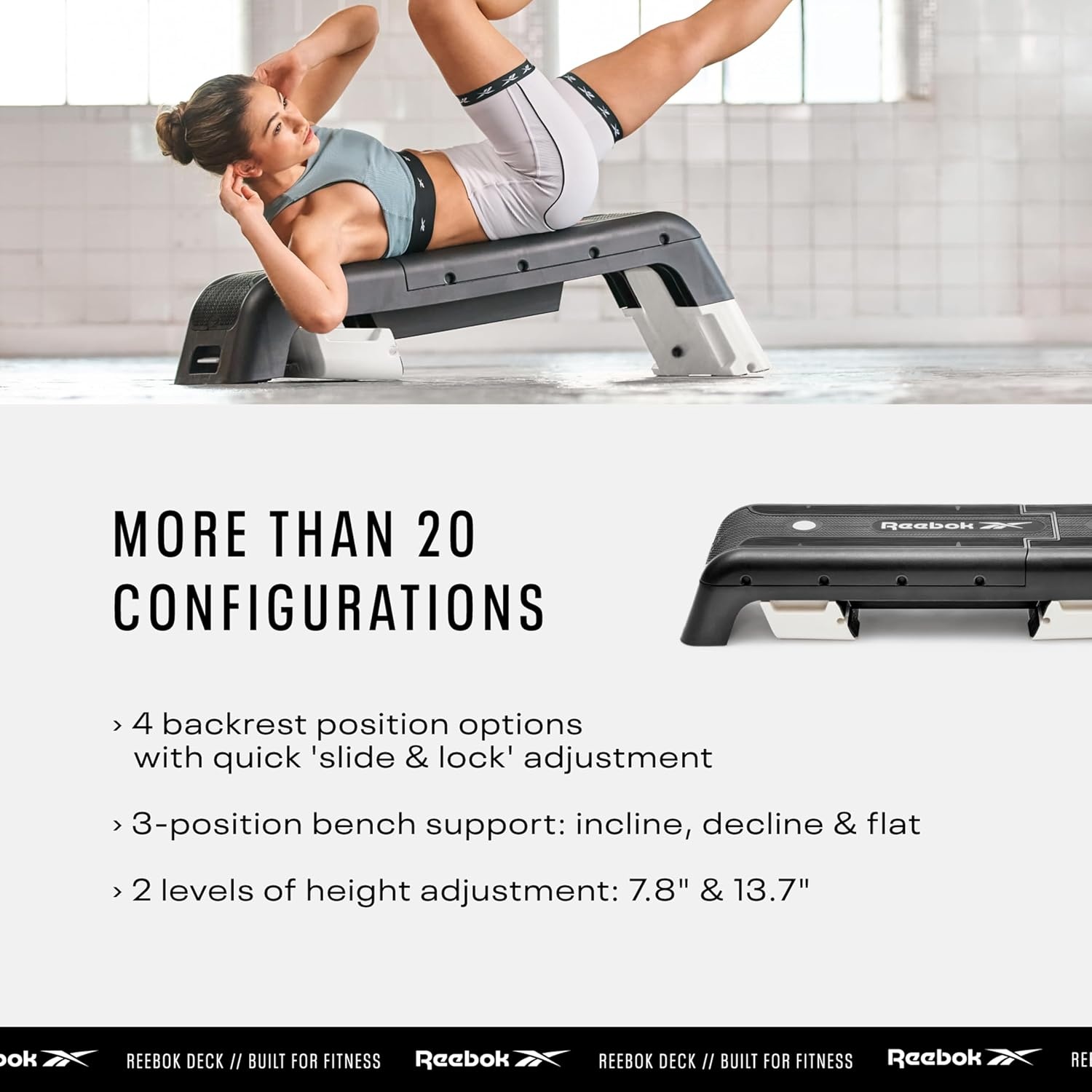 image:imageReebok Adjustable Weight Bench and Workout Deck Multipurpose Fitness Home Gym Bench for All Types of Training 20 Bench ConfigurationsWhite