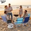 image:imageReebok 4Position Reclining Beach Chair Blue Cabana Stripe Folding Beach Chair with Wooden Armrests Cup Holder amp Storage Pocket Portable Outdoor ChairAqua Blue Stripe