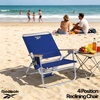 image:imageReebok 4Position Reclining Beach Chair Blue Cabana Stripe Folding Beach Chair with Wooden Armrests Cup Holder amp Storage Pocket Portable Outdoor ChairNavy Blue
