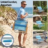 image:imageReebok 4Position Reclining Beach Chair Blue Cabana Stripe Folding Beach Chair with Wooden Armrests Cup Holder amp Storage Pocket Portable Outdoor ChairAqua Blue Stripe