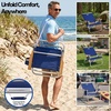 image:imageReebok 4Position Reclining Beach Chair Blue Cabana Stripe Folding Beach Chair with Wooden Armrests Cup Holder amp Storage Pocket Portable Outdoor ChairNavy Blue