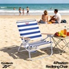 image:imageReebok 4Position Reclining Beach Chair Blue Cabana Stripe Folding Beach Chair with Wooden Armrests Cup Holder amp Storage Pocket Portable Outdoor ChairBlueWhite Stripe