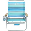image:imageReebok 4Position Reclining Beach Chair Blue Cabana Stripe Folding Beach Chair with Wooden Armrests Cup Holder amp Storage Pocket Portable Outdoor ChairAqua Blue Stripe